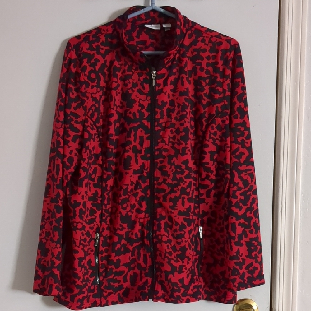 Chico's Zenergy Red & Black Abstract Animal Print Full Zip Jacket - Size XL